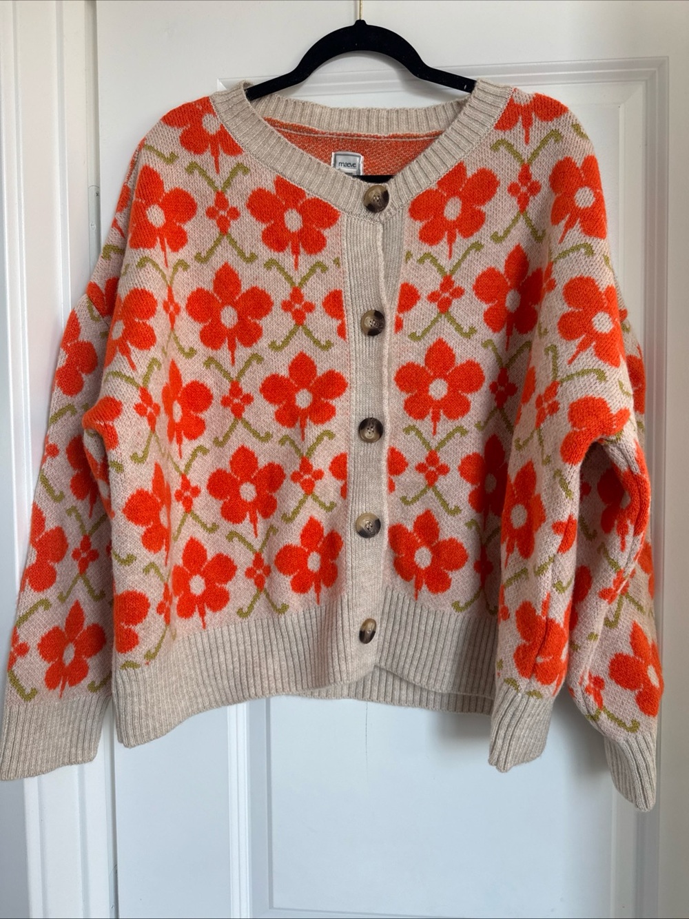Anthropologie Maeve Intarsia Orange Floral Cardigan Size Large - Picture 4 of 11